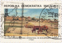 10th Anniversary of the International Fund for Agricultural Development (FIDA): 250-Franc (50-Ariary) Postage Stamp