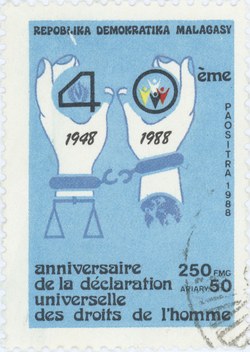 Universal Declaration of Human Rights: 250-Franc (50-Ariary) Postage Stamp