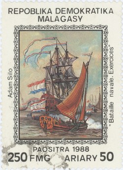 Battleships on Exercise: 250-Franc (50-Ariary) Postage Stamp