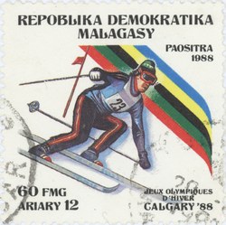 Alpine Skiing, Winter Olympics: 60-Franc (12-Ariary) Postage Stamp