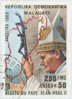 Visit of Pope John Paul II to Madagascar: 250-Franc (50-Ariary) Postage Stamp