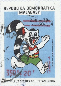 3rd Indian Ocean Island Games: 250+20-Franc (50+4-Ariary) Postage Stamp with 350+20-Franc Surcharge