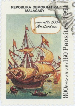 Amsterdam Caravel: 800-Franc (160-Ariary) Postage Stamp