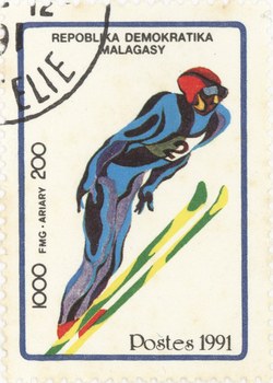Ski Jumping, Winter Olympics: 1,000-Franc (200-Ariary) Postage Stamp