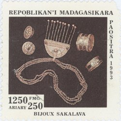 Sakalava Jewelery: 1,250-Franc (250-Ariary) Postage Stamp