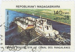 Pangalanes Canal Tug Convoy: 140-Franc (28-Ariary) Postage Stamp