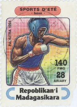 Summer Sports: Boxing: 140-Franc (28-Ariary) Postage Stamp