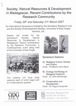 Call for Papers: Society, Natural Resources & Devlopment in Madagascar, Recent Contributions by the Research Community: Friday 30th and Saturday 31st March 2007