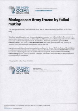 Madagascar: Army frozen by failed mutiny: Article from The Indian Ocean Newsletter, Issue 1297, 20 November 2010