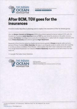 After BCM, TGV goes for the insurances: Article from The Indian Ocean Newsletter, Issue 1309, 21 May 2011