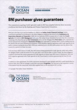 BNI purchaser gives guarantees: Article from The Indian Ocean Newsletter, Issue 1375, 7 March 2014