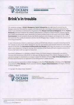 Brink's in trouble: Article from The Indian Ocean Newsletter, Issue 1235, 29 March 2008