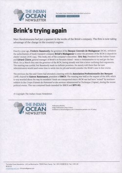 Brink's trying again: Article from The Indian Ocean Newsletter, Issue 1259, 4 April 2009