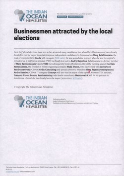 Businessmen attracted by the local elections: Article from The Indian Ocean Newsletter, Issue 1403, 15 May 2015