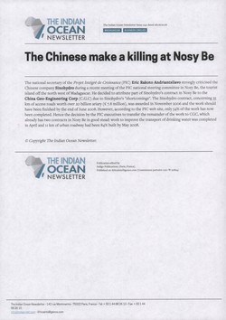 The Chinese make a killing at Nosy Be: Article from The Indian Ocean Newsletter, Issue 1241, 28 June 2008