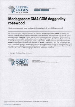 Madagascar: CMA CGM dogged by rosewood: Article from The Indian Ocean Newsletter, Issue 1288, 26 June 2010