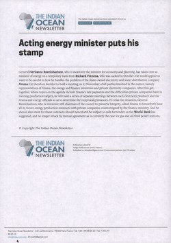 Acting energy minister puts his stamp: Article from The Indian Ocean Newsletter, Issue 1392, 28 November 2014