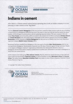 Indians in cement: Article from The Indian Ocean Newsletter, Issue 1257, 7 March 2009