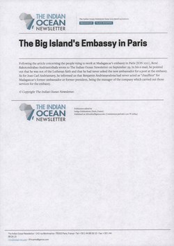 The Big Island's Embassy in Paris: Article from The Indian Ocean Newsletter, Issue 1012, 5 October 2002