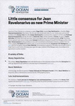 Little consensus for Jean Ravelonarivo as new Prime Minister: Article from The Indian Ocean Newsletter, Issue 1395, 16 January 2015