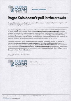 Roger Kolo doesn't pull in the crowds: Article from The Indian Ocean Newsletter, Issue 1383, 4 July 2014