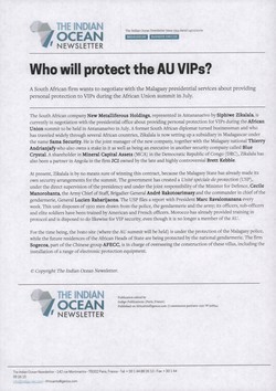Who will protect the AU VIPs?: Article from The Indian Ocean Newsletter, Issue 1254, 24 January 2009