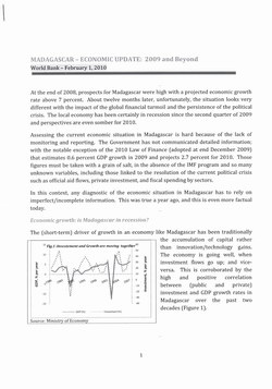 Madagascar - Economic Update: 2009 and Beyond