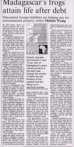 Madagascar's frogs attain life after debt: Financial Times, 19 October 1995