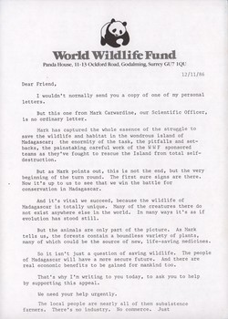 World Wildlife Fund: Letter, November 1986