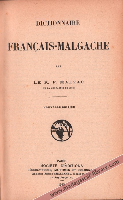 Dictionnaire FrançaisMalgache  Madagascar Library
