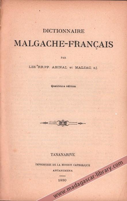 Dictionnaire MalgacheFrançais  Madagascar Library